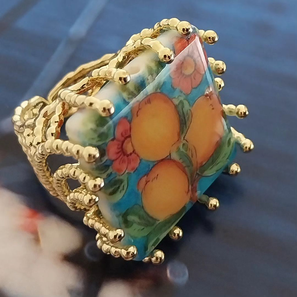 Linea Anello con Mattonella dipinta a mano "Limoni di Amalfi"