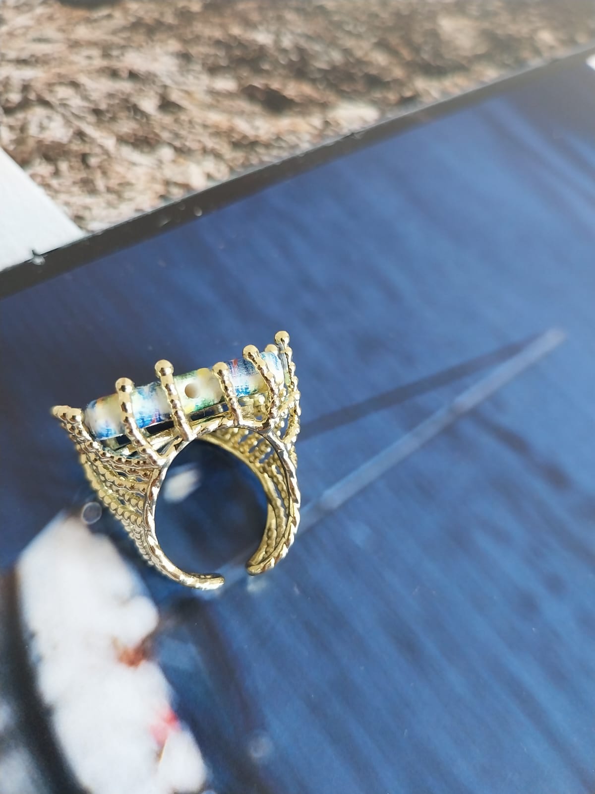 Anello con Mattonella dipinta a mano "Limoni di Sorrento"