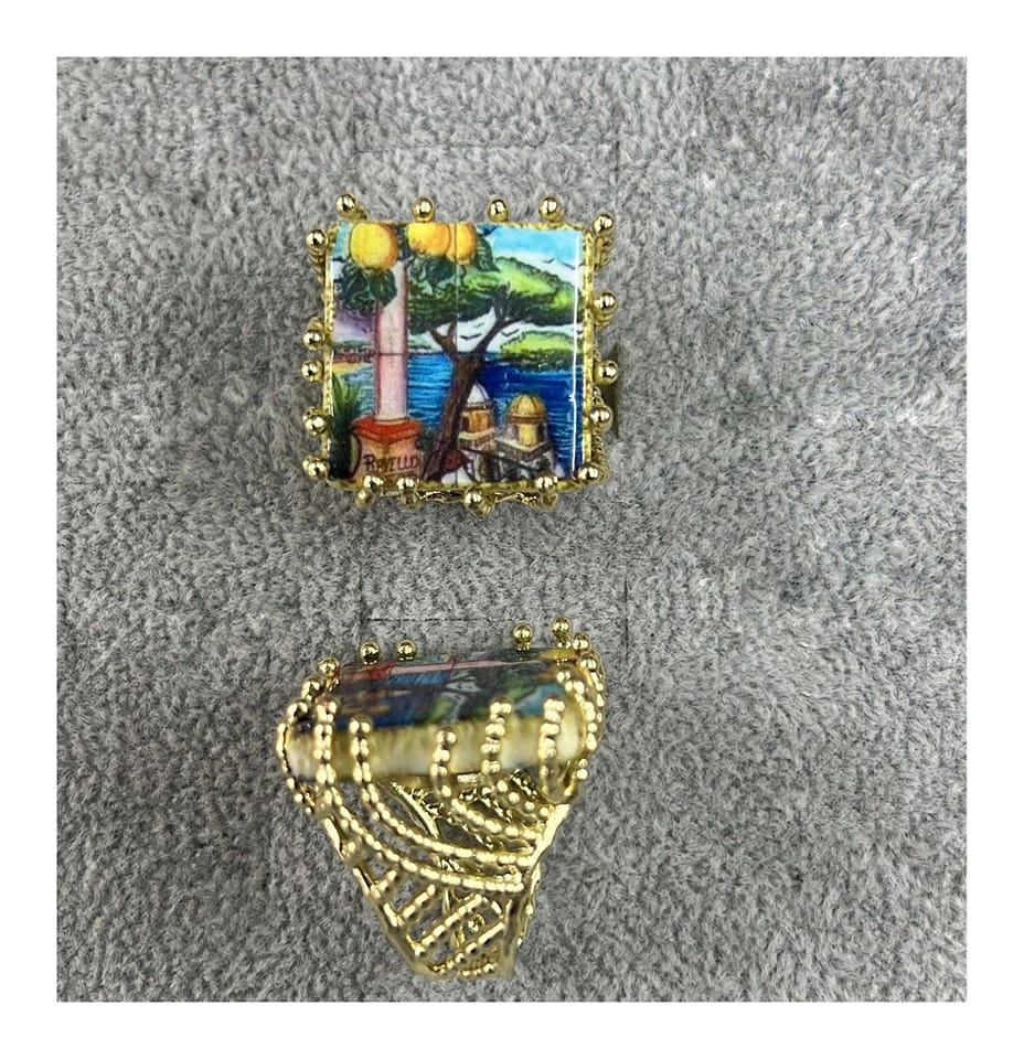 Linea Anello con Mattonella dipinta a mano "Ravello"