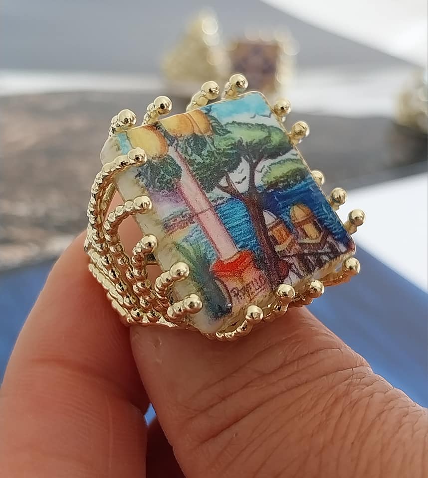 Linea Anello con Mattonella dipinta a mano "Ravello"